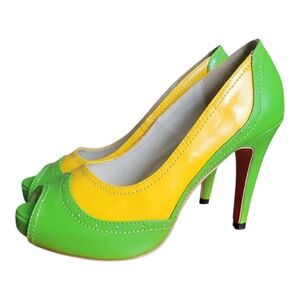 Green and Yellow Peep-Toe Heels